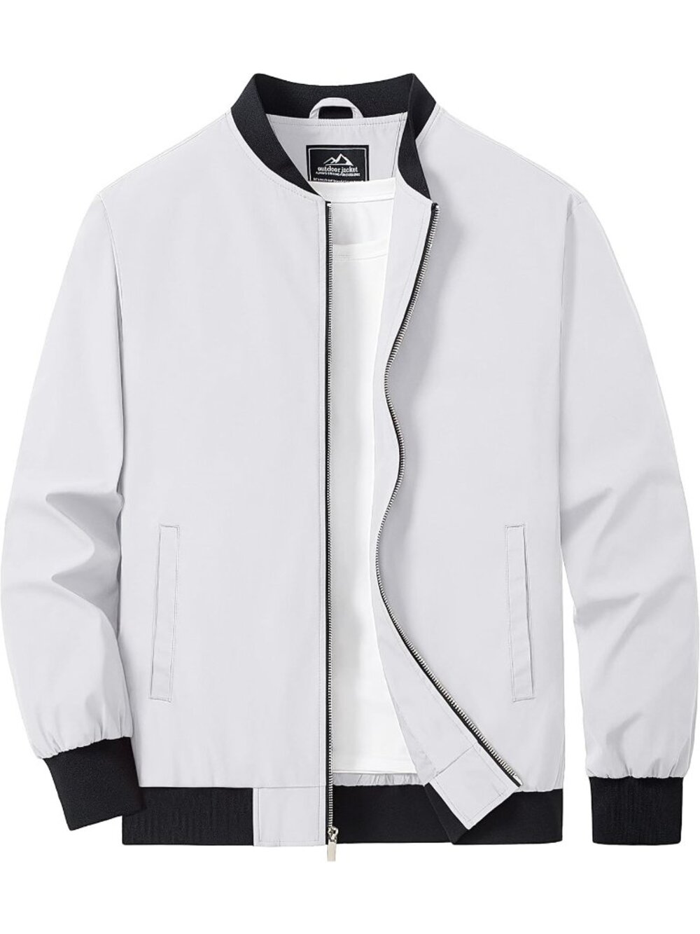 Men’s White Lightweight Bomber Jacket Zip Up Casual Everyday Coat